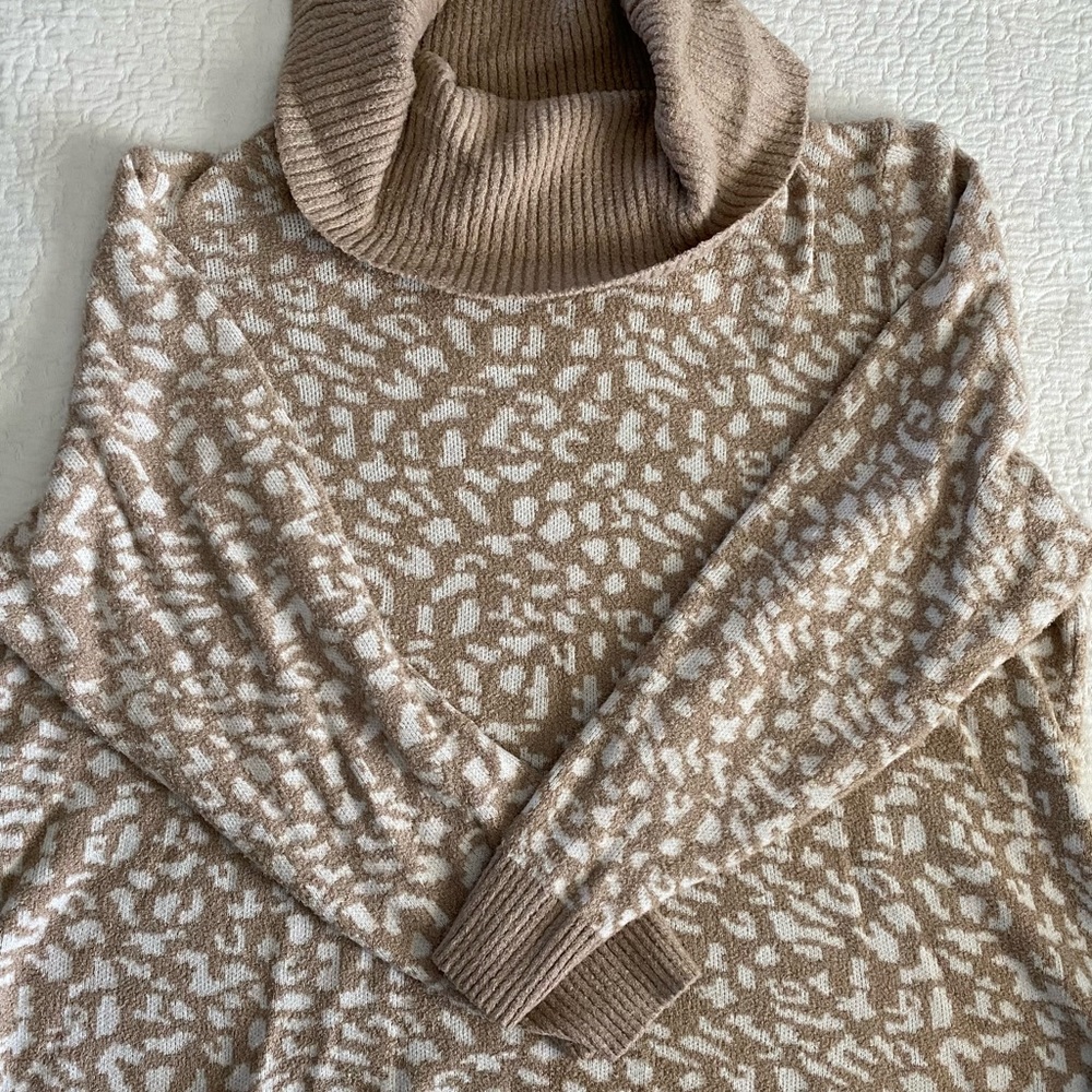 Rachel Zoe cowl neck sweater, animal print sweater, cozy sweater, leopard print